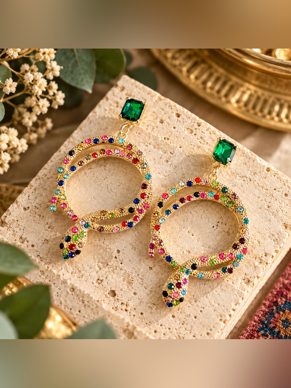 2/$30🌵 Snake Gold Colorful Rhinestone Earrings Southwestern Serpent Western NEW